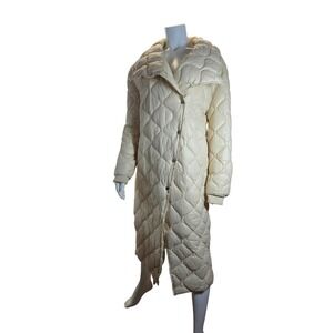 River Island Padded Quilted Long‎ Coat Womens 6 Cream Maxi Aysmmetrical Luxury